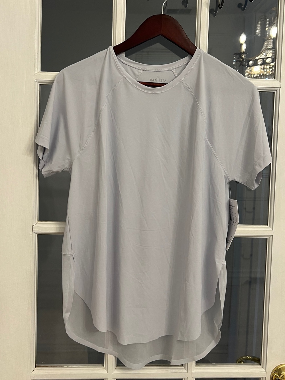 ATHLETA Women’s Light Gray Short Sleeve Ultimate Mesh Tee Size M NEW - Picture 1 of 7